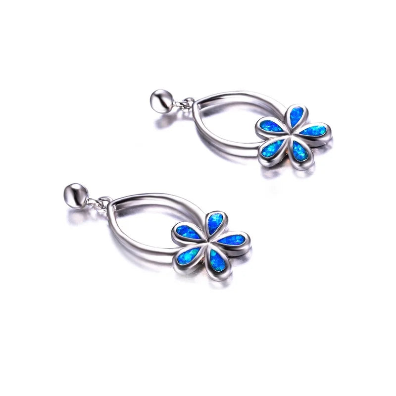 Flower Simulated Opal Stud Earrings – Blue White Floral Women Stud Earrings Nixie Blue