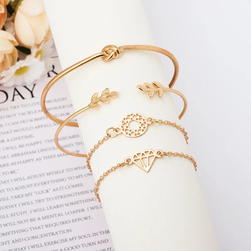 Leaf Knot Bracelet Set of 4 – Gold Women's Chain Bracelets Fashion Bracelet Set Nixie