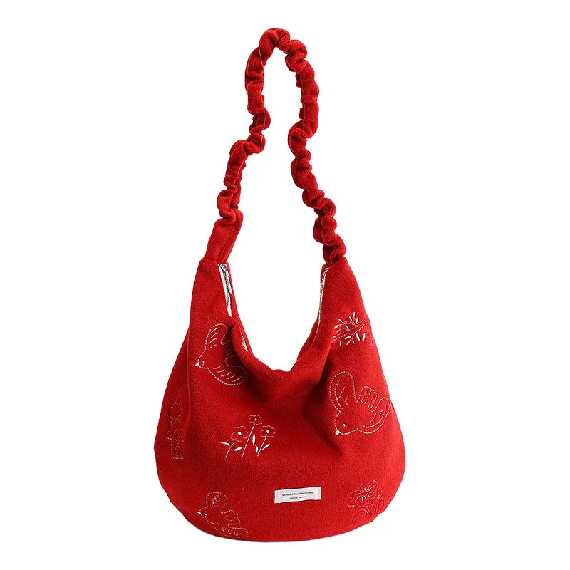 Women's Large Capacity Embroidered Crossbody Tote Bag Crossbody Tote Bag Nixie Red