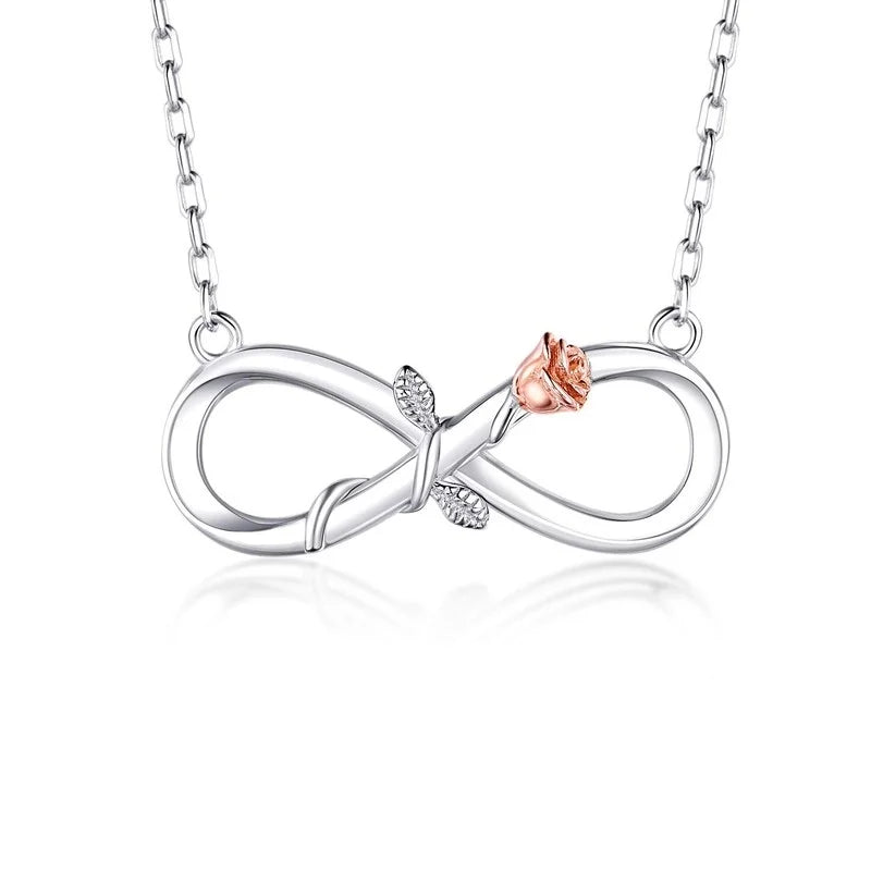 Women's 18K Rose Gold Infinity Pendant Necklace | Silver Tone Pendant Necklace Nixie Silver Plated 45cm