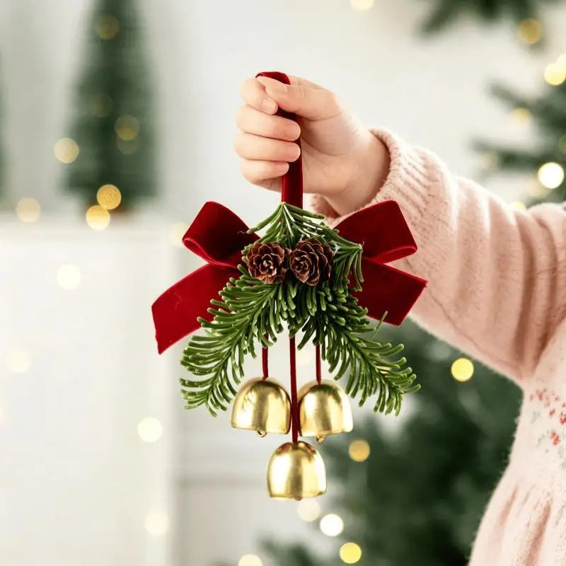Plush Christmas Tree Ornament with Bow & Brass Bell | Xmas Decor Christmas Ornament Nixie