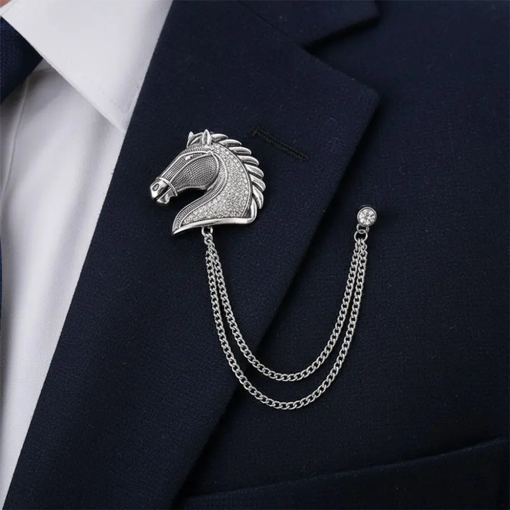 Vintage Horse Head Brooch with Chain | Zinc Alloy Animal Pin Animal Brooch Pin Nixie