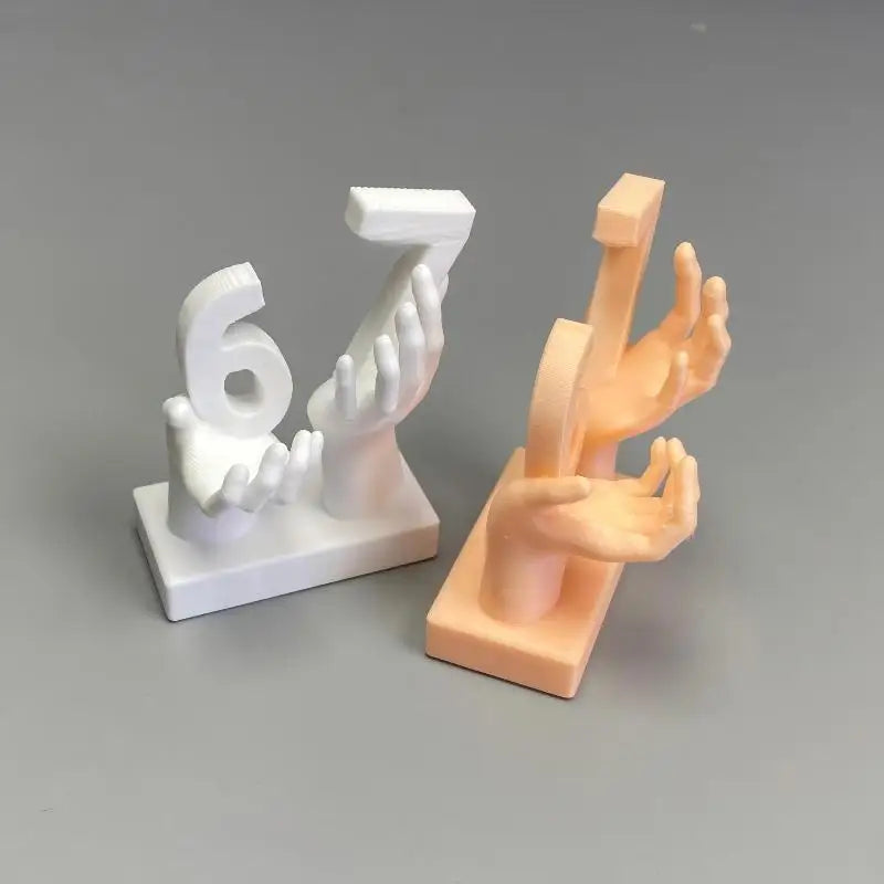 3D Printed Hand Sculpture "6&7" Minimalist Desk Ornament Desk Sculpture Ornament Nixie