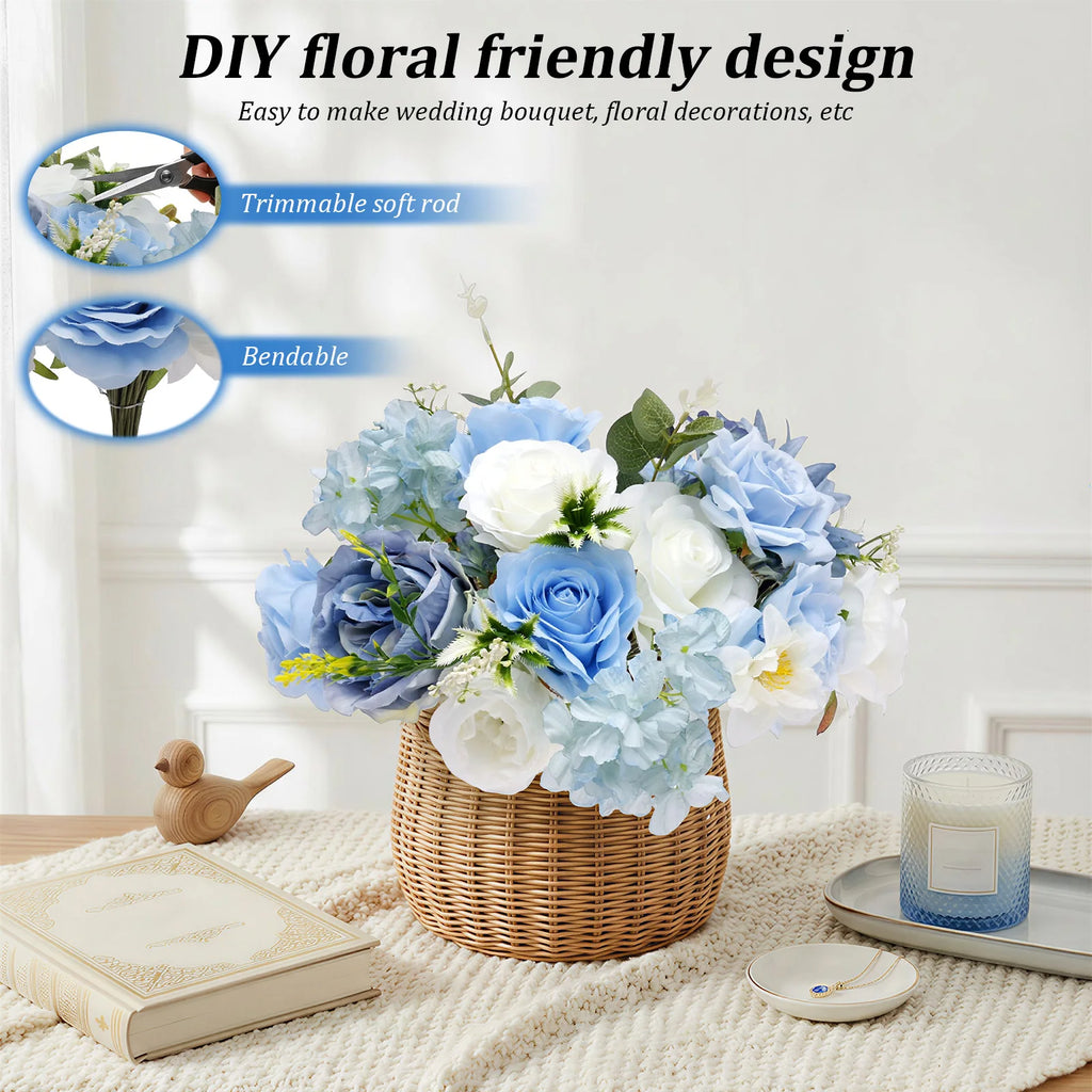 Artificial Flowers Combo Box – Pink & Blue Faux Flowers for DIY Artificial Flower Set Nixie