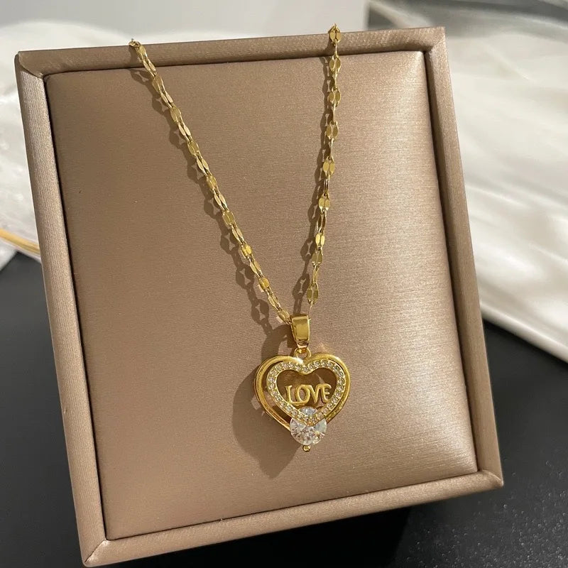 Women's Gold Heart Pendant Necklace | Zircon Clavicle Chain Pendant Necklace Nixie XL1470-06 40cm
