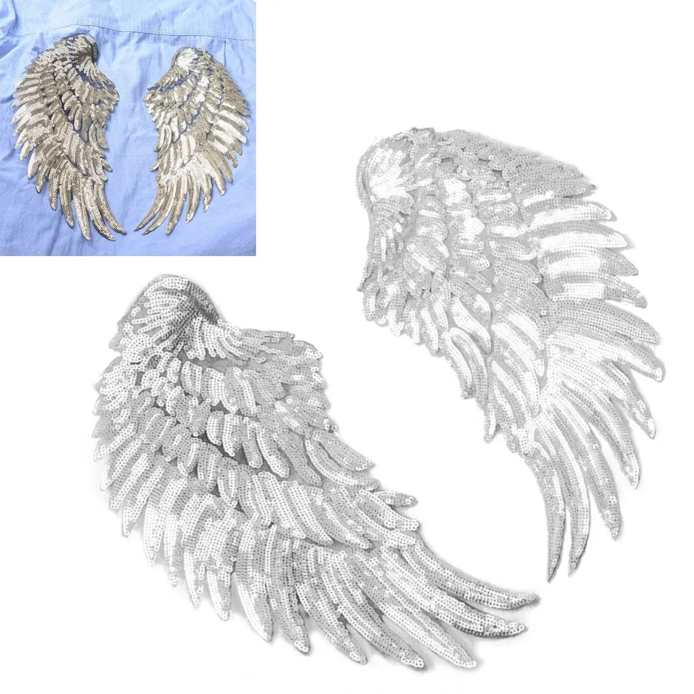 Silver Angel Wings Sequin Iron-On Patches | DIY Appliqués Iron-On Patch Nixie