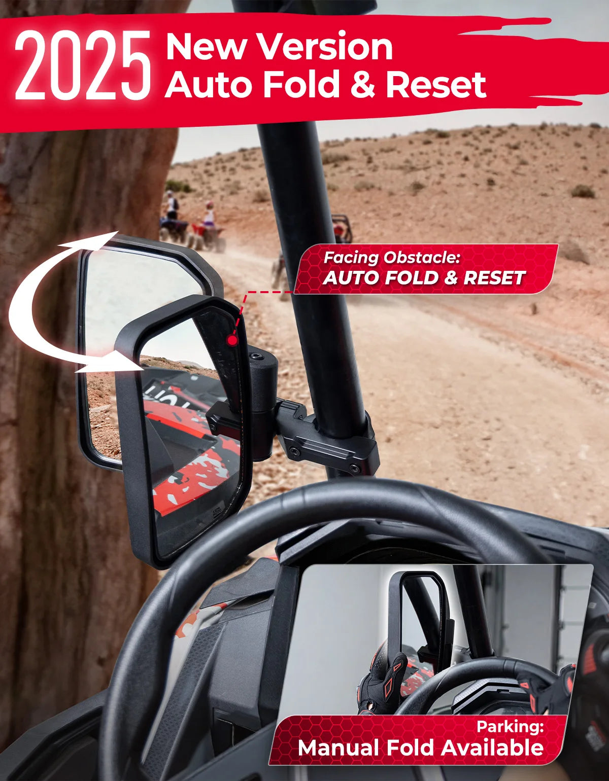 KEMIMOTO UTV Auto-Fold Side Mirrors | Aluminum | RZR Can-Am UTV Side Mirrors Nixie