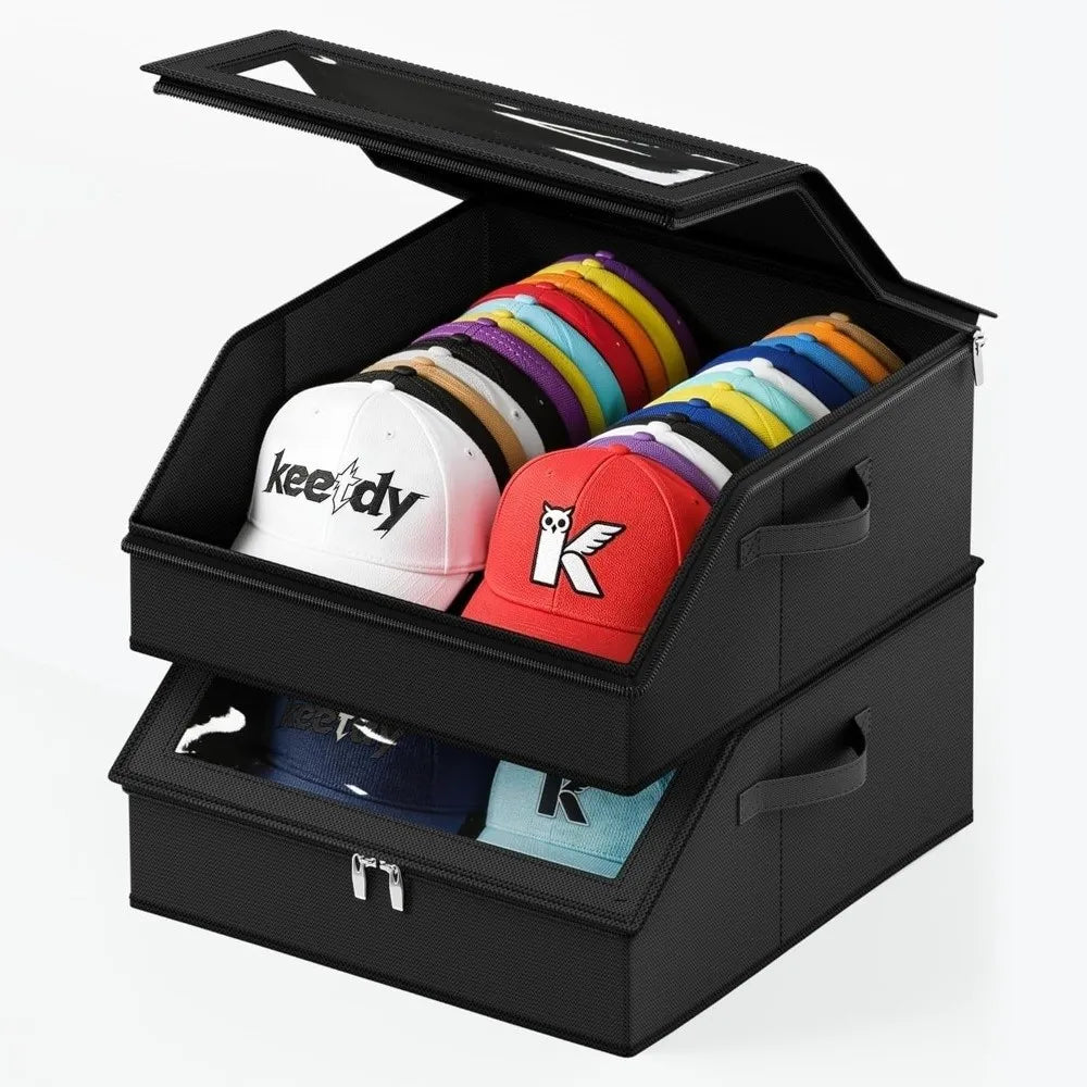 Clear Window Hat Storage Box – 24 Cap Stackable Organizer