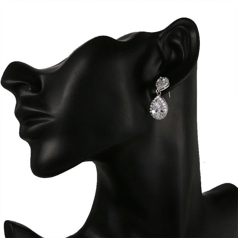 Women's Silver Plated White Stud Drop Earrings | Wedding Gift