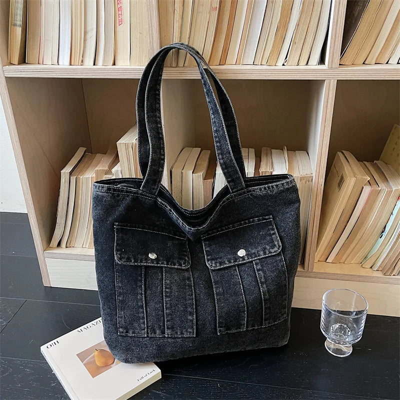 Vintage Denim Tote Bag – Large Women's Shoulder & Commuter Bag Denim Tote Bag Nixie
