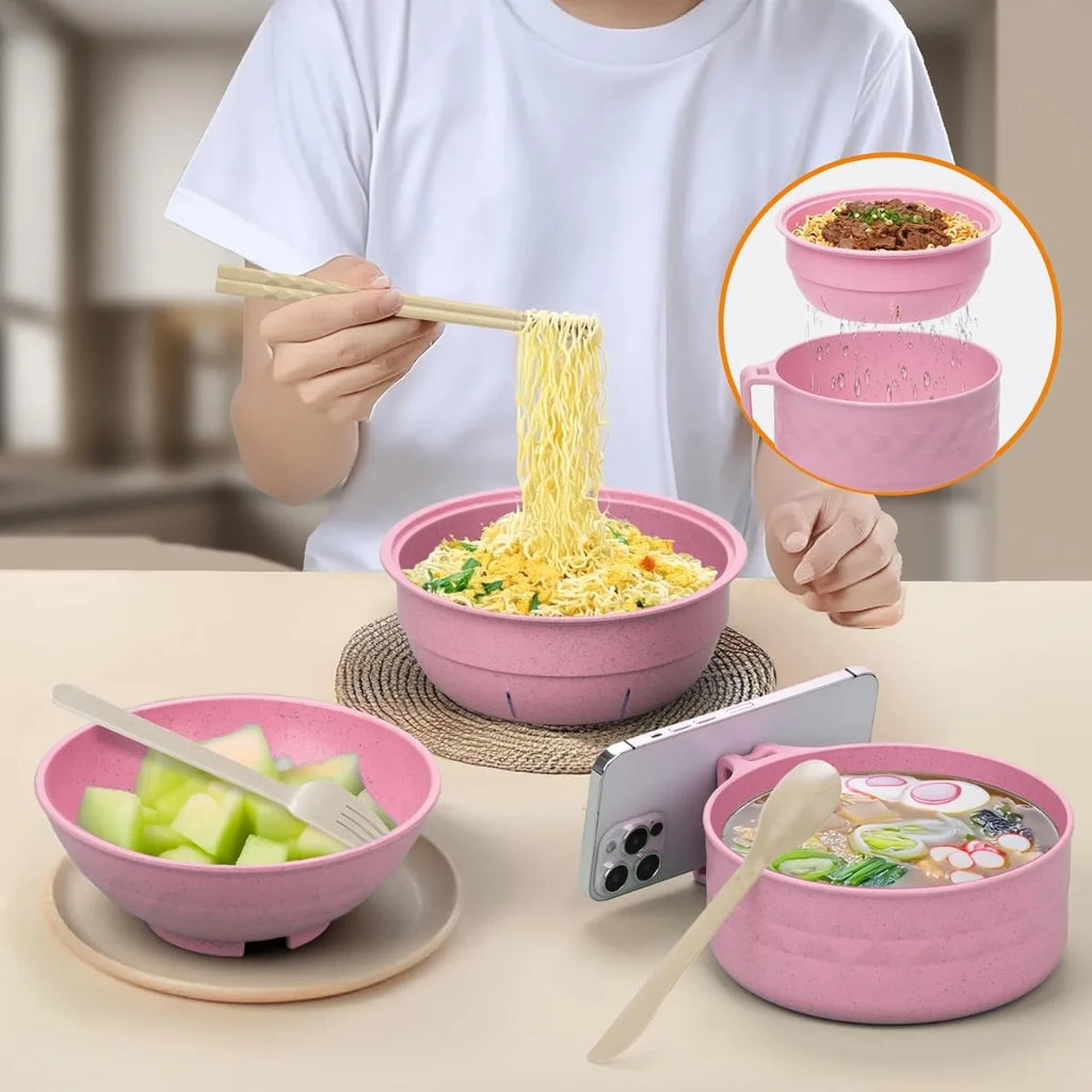 6-Piece Ramen Bowl Set with Lid, Spoon, Chopsticks & Fork Ramen Bowl Set Nixie