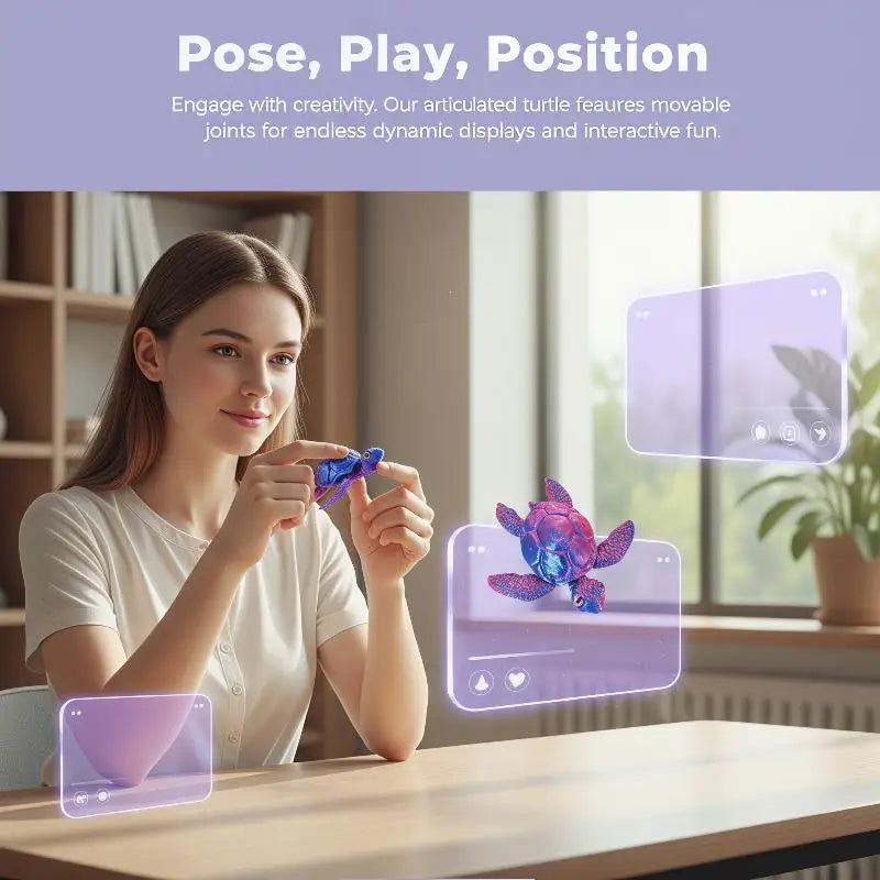 3D Printed Movable Sea Turtle Sculpture – Flexible Joint Ornament Decorative Figurine Nixie