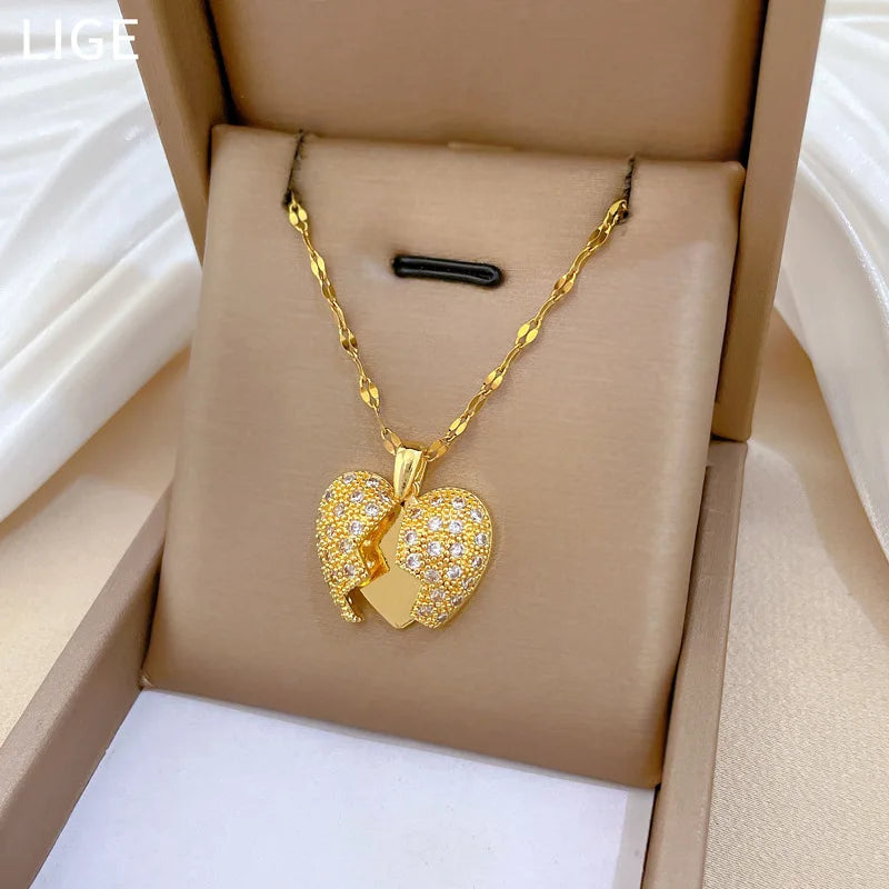 Luxury Heart Pendant Necklace Gold Stainless Steel Choker Pendant Necklace Nixie