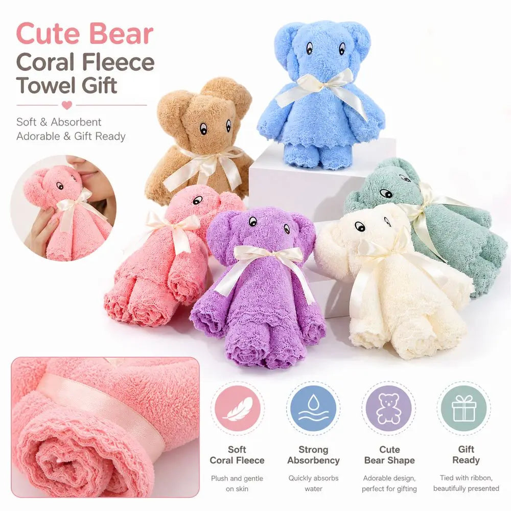 Bear-Shaped Coral Fleece Hand Towel – Soft & Absorbent Novelty Hand Towel Nixie