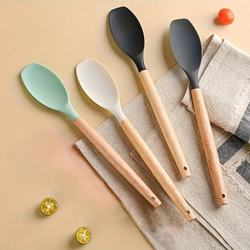 2pcs Silicone Spatula Spoons with Wooden Handle | Non-Stick Silicone Kitchen Utensils Nixie