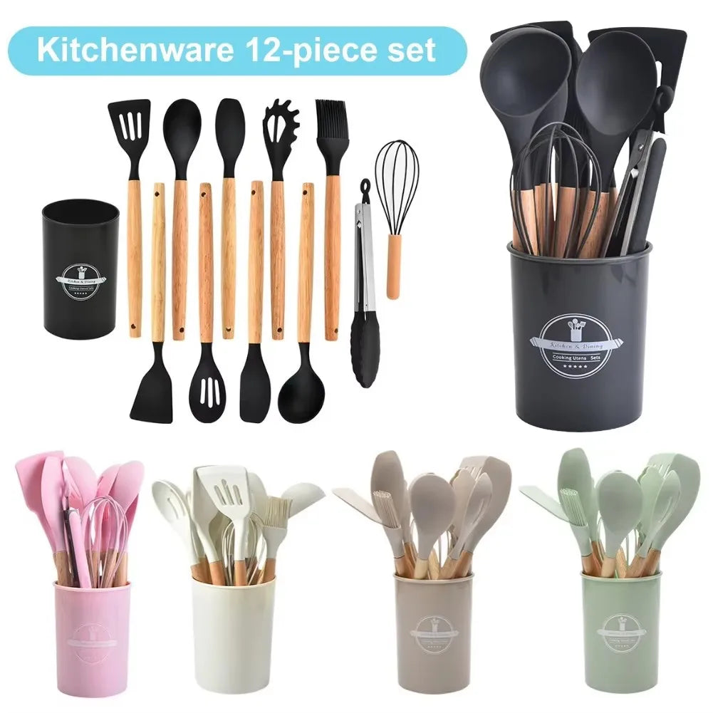 12-Piece Silicone Kitchen Utensil Set with Holder | Nixie Kitchen Utensil Set Nixie