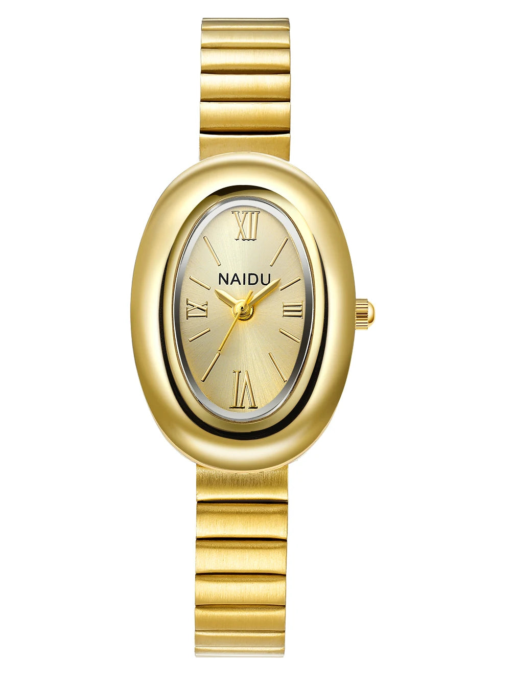 Naidu Oval Quartz Watch – Roman Numeral Light Luxury Style Oval Quartz Watch Nixie Gold