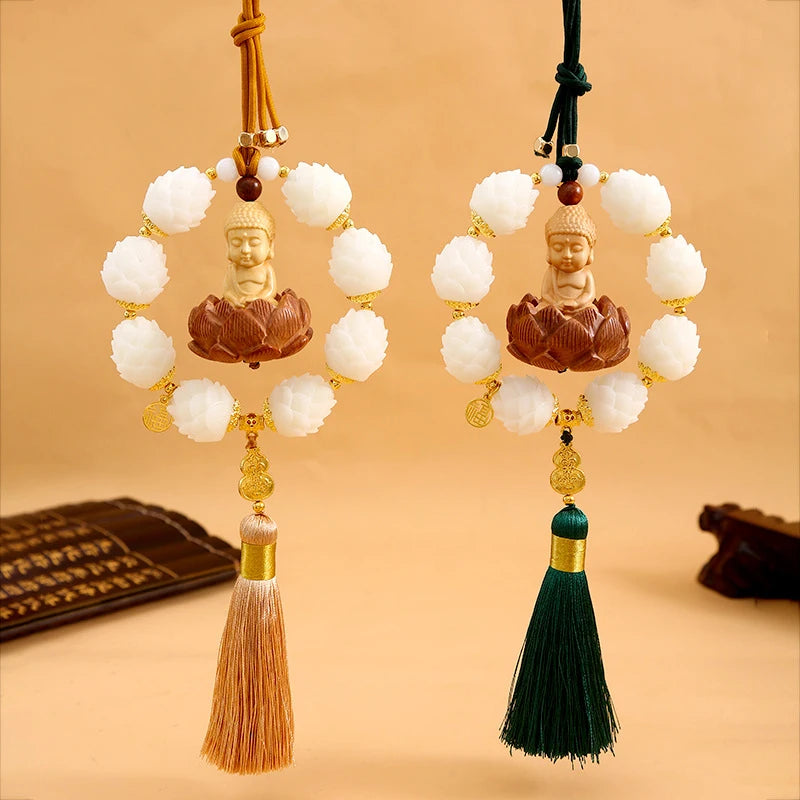 Buddha Lotus Tassel Car Rearview Mirror Pendant – Good Luck Car Mirror Ornament Nixie