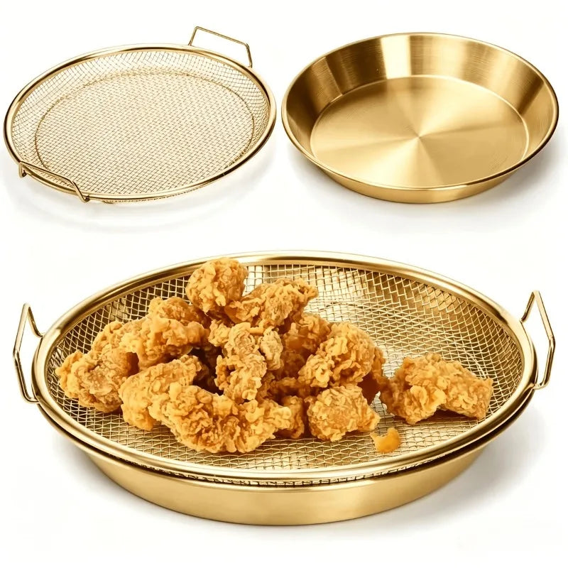 Gold Deep Fryer Rack Mesh Basket & Air Fryer Liner – Oven Safe Fryer Rack Basket Nixie