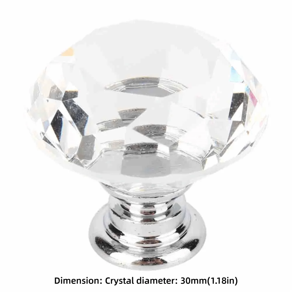 10-Pack Crystal Glass Cabinet Knobs 30mm Silver Drawer Pulls Cabinet Knobs Nixie