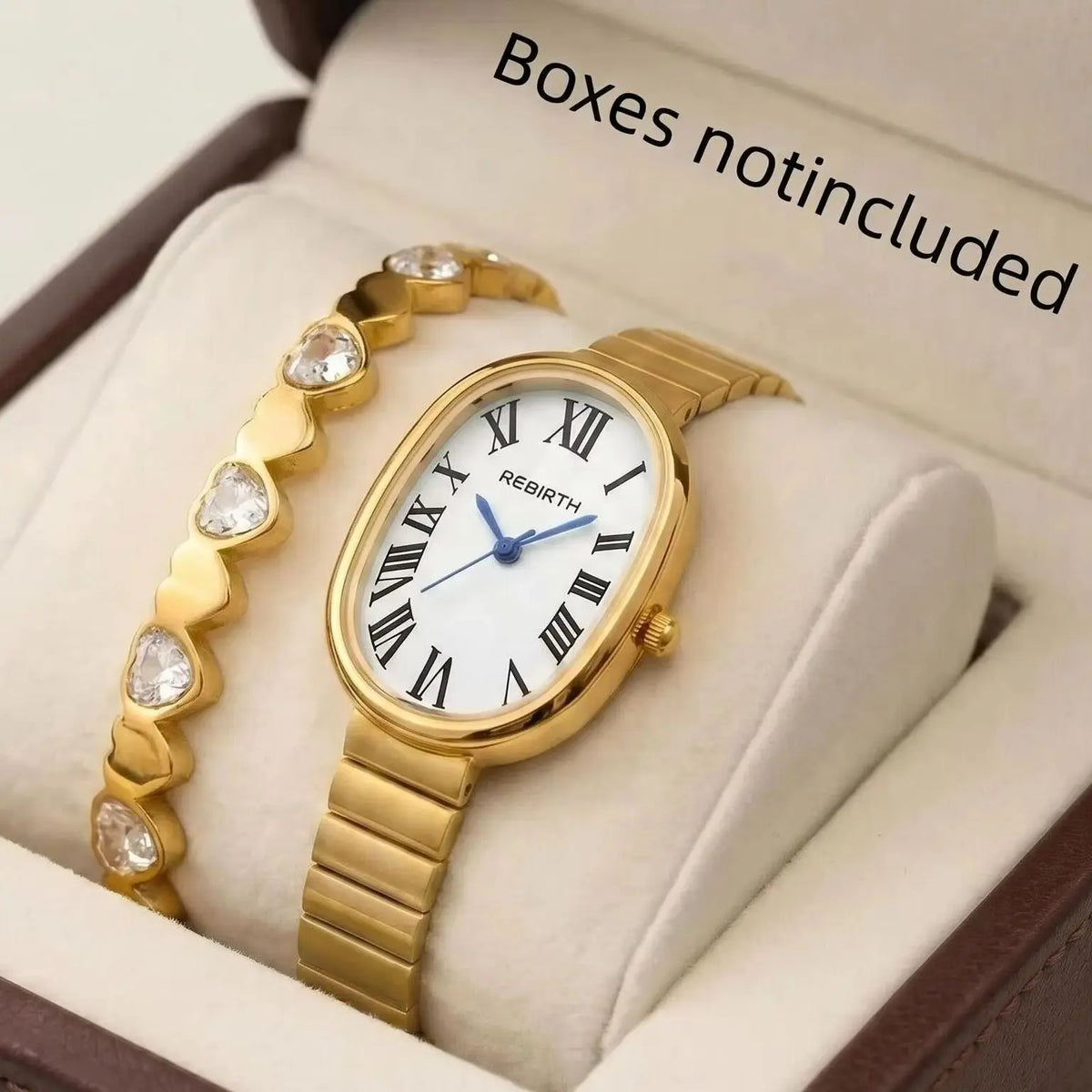 Women's Gold Watch & Bracelet Set – 2-Piece Quartz Fashion