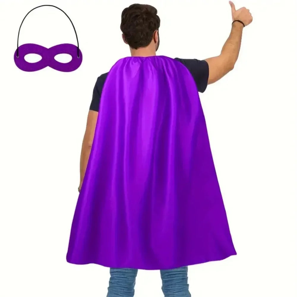 Adult Superhero Cape & Eye Mask – Halloween Costume Cloak Halloween Costume Cape Nixie PURPLE One Size