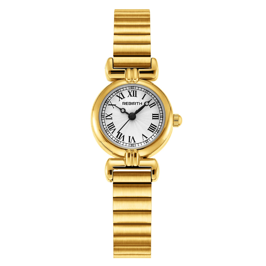 REBIRTH Gold Roman Numeral Quartz Women's Watch | Steel Strap Women's Quartz Watch Nixie Gold
