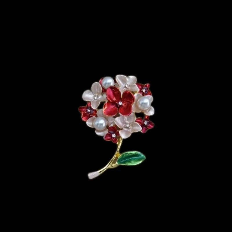 Red Flower Bud Brooch – Glass & Zinc Alloy Fashion Pin Fashion Brooch Pin Nixie Light Yellow Gold Color
