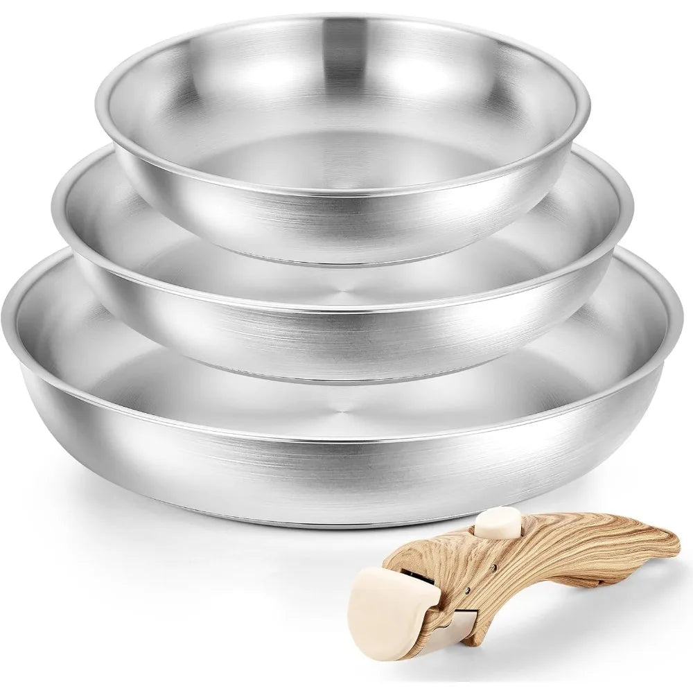 KOCH SYSTEME CS 4-Piece Stainless Steel Frying Pan Set | Removable Handle