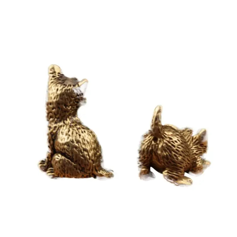 Brass Cat Figurine Vintage Miniature Tea Pet Desk Ornament Miniature Figurine Nixie