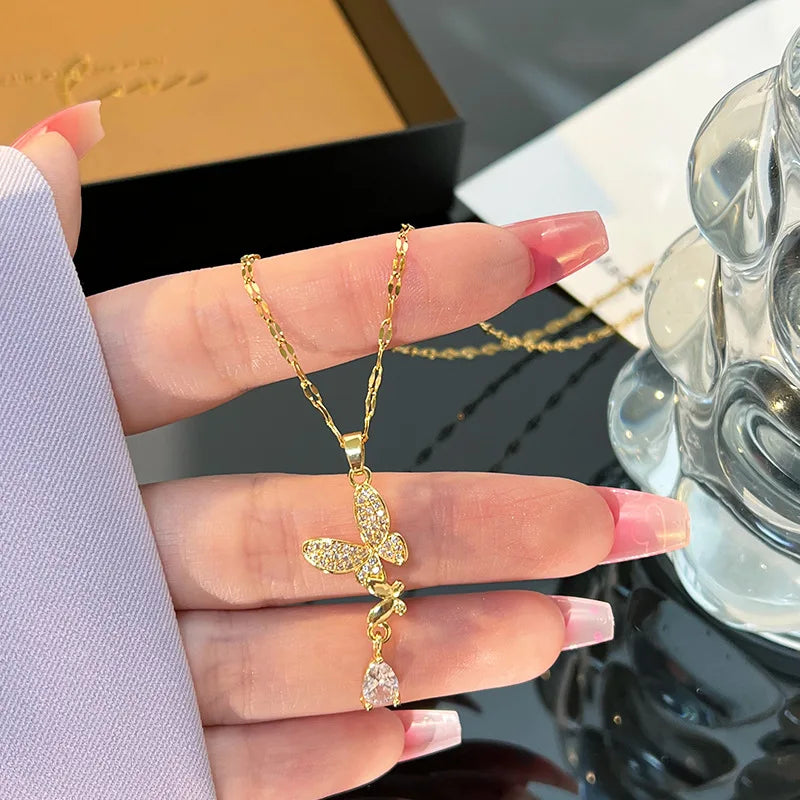 Butterfly Zircon Tassel Pendant Necklace for Women | Gold Pendant Necklace Nixie