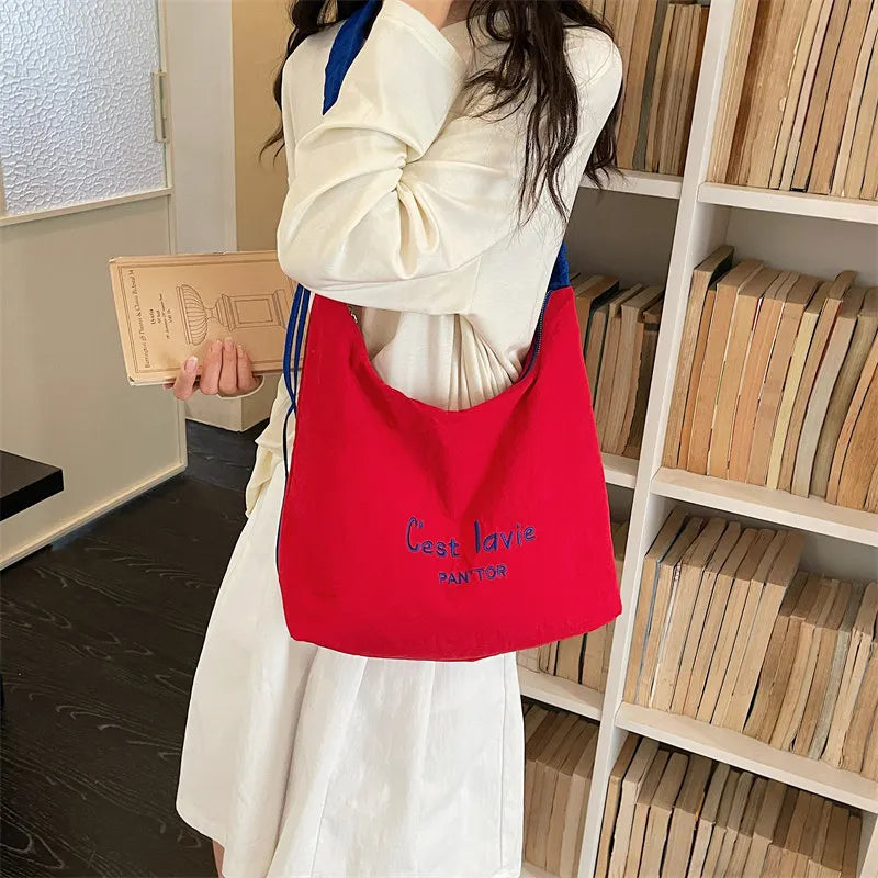 Korean Canvas Tote Bag Women – Large Embroidered Shoulder Bag Canvas Tote Bag Nixie