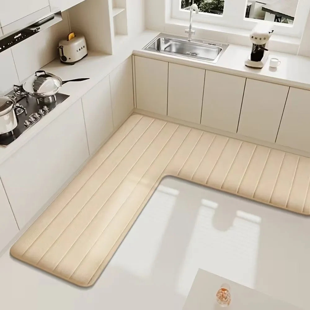 L-Shaped Striped Flannel Floor Mat – Absorbent & Quick-Dry L-Shaped Floor Mat Nixie