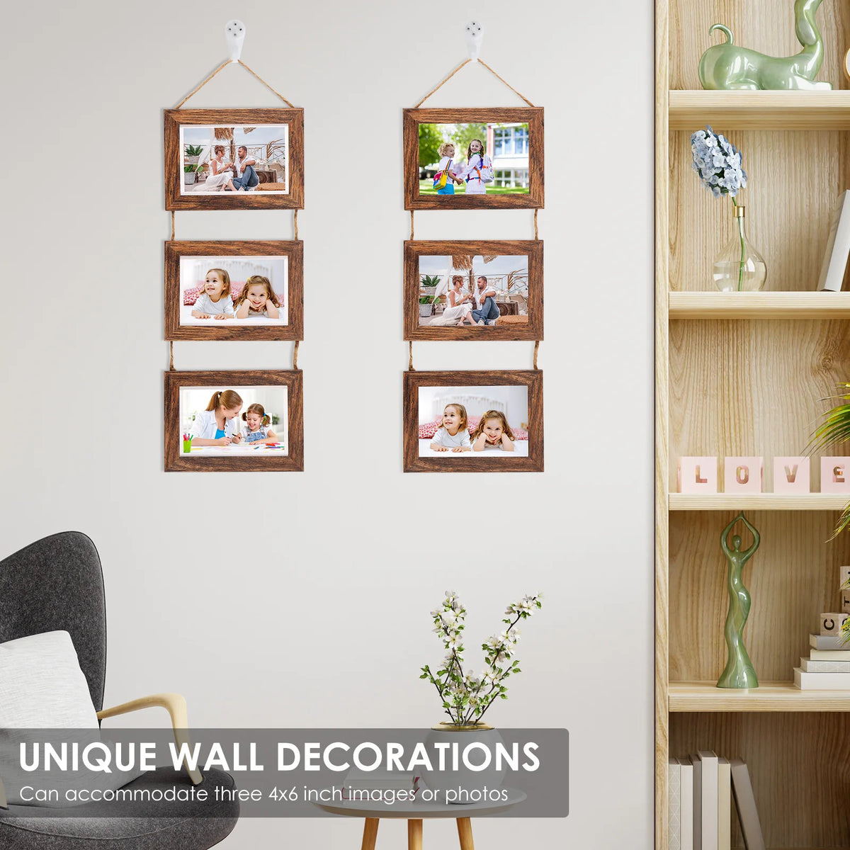 4-Pack Triple Wall Hanging Collage Photo Frames – Rustic Wood