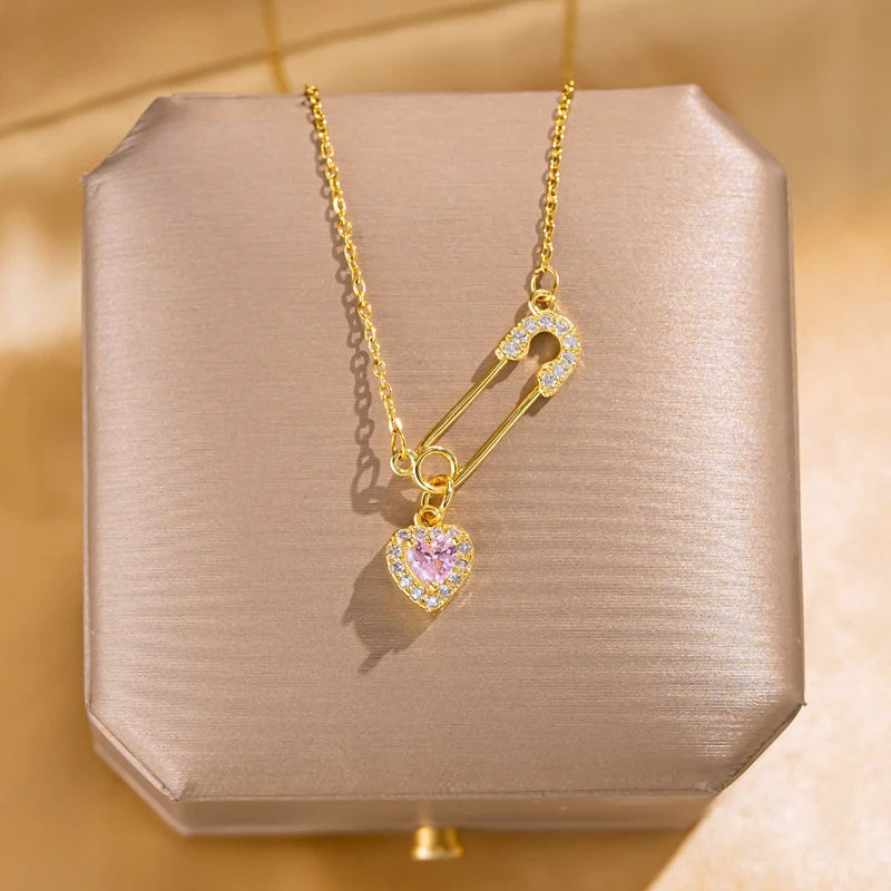 Copper Pin Love Pendant Necklace | Light Luxury Style
