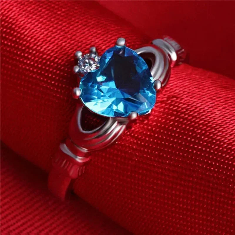 Silver Blue Zircon Crown Claddagh Ring – Sizes 6–10 Fashion Ring Nixie