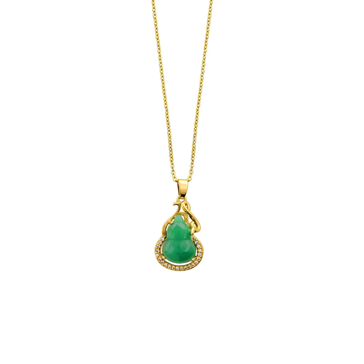 Green Gourd Copper Pendant Rhinestone Collarbone Necklace