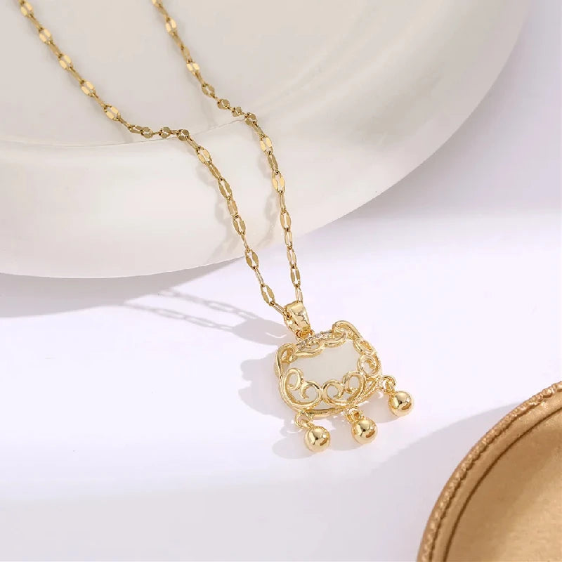 Gold Plated Lock Pendant Stainless Steel Necklace | Nixie