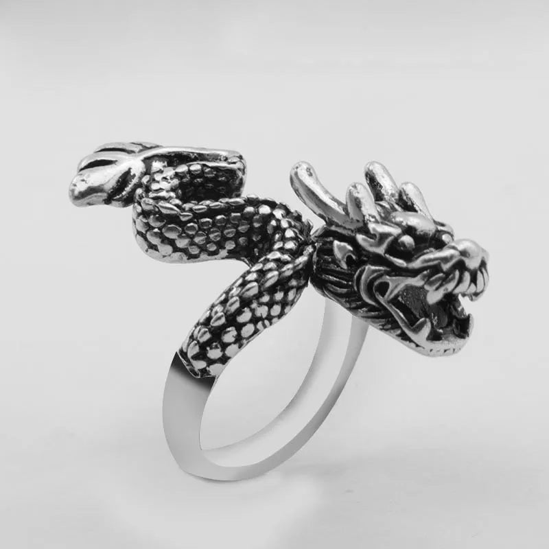 Vintage Punk Dragon Snake Tiger Adjustable Ring | Unisex Fashion Ring Nixie dark blue