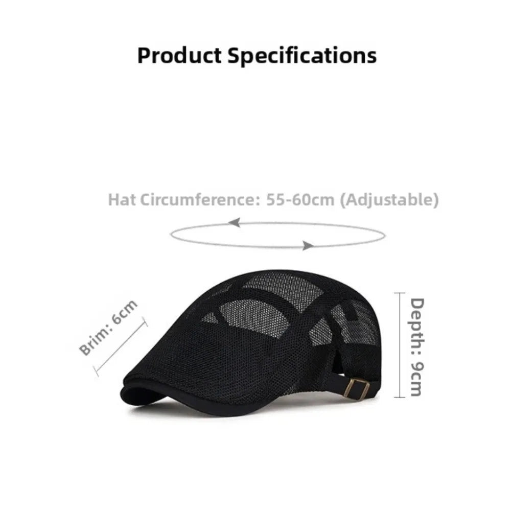 Men's Mesh Beret Flat Cap – Breathable Adjustable Sun Hat