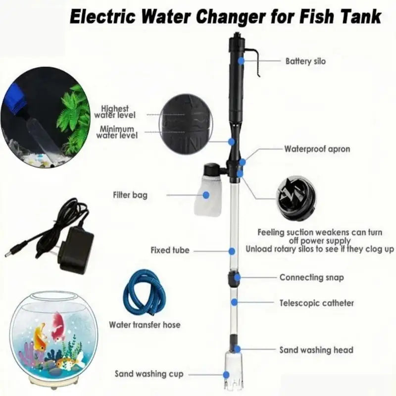 220V Electric Aquarium Siphon – Gravel Vacuum & Water Changer Aquarium Gravel Vacuum Nixie