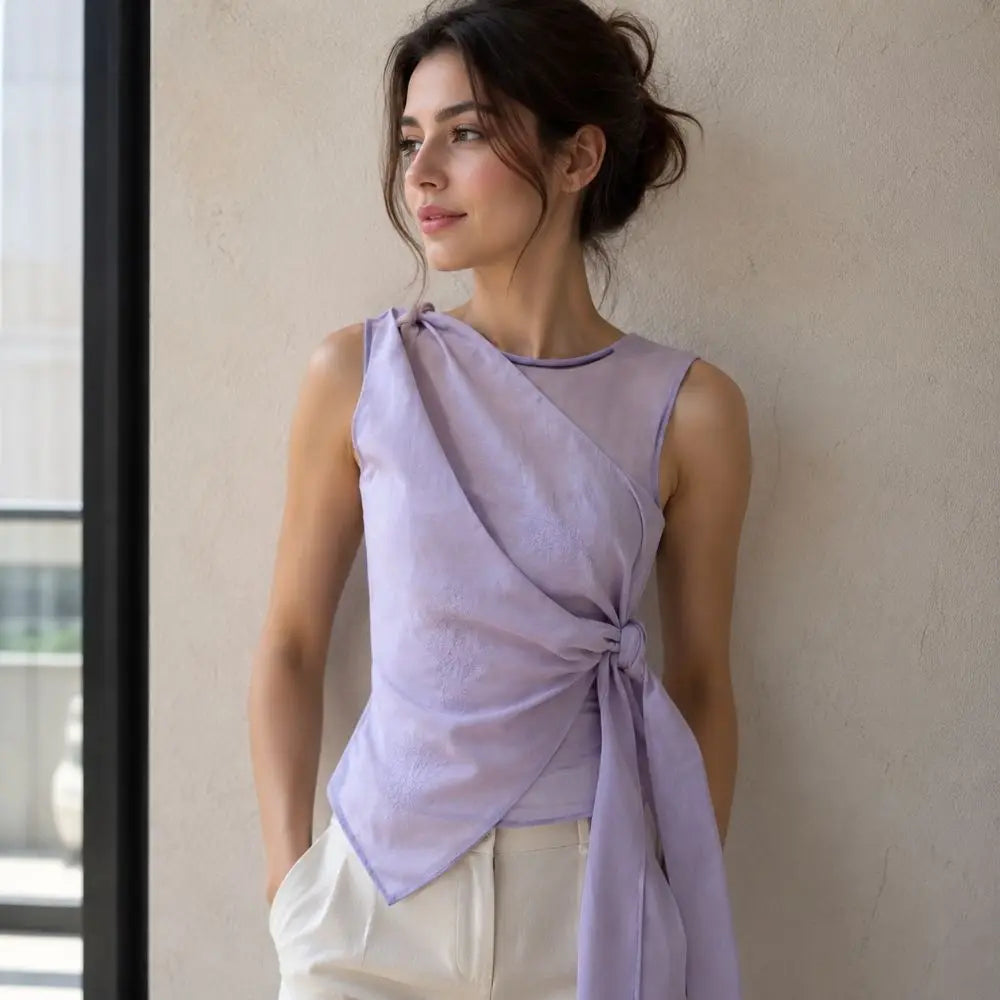 Women's Sleeveless Tulle Tie-Front Top | Elegant Chinese Style