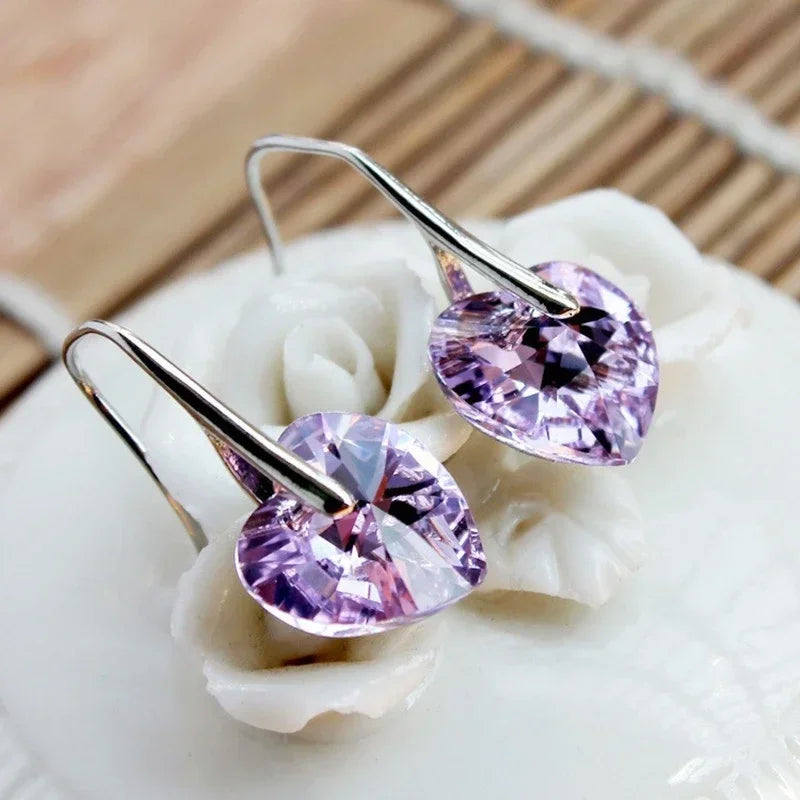 Crystal Heart Drop Earrings – Bridal Wedding Jewelry for Women Drop Earrings Nixie