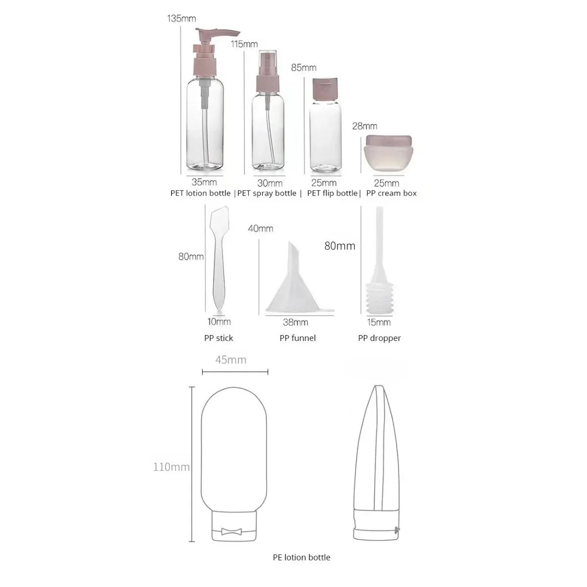 11-Piece Travel Bottles Set – Spray, Squeeze & Storage Bag Travel Bottle Set Nixie