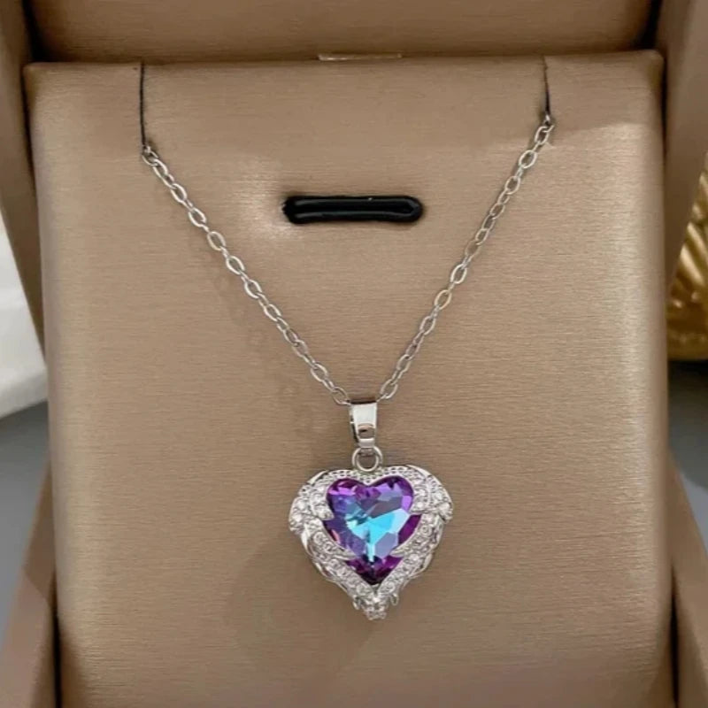Heart Crystal Pendant Necklace – Stainless Steel Chain Pendant Necklace Nixie Necklace A