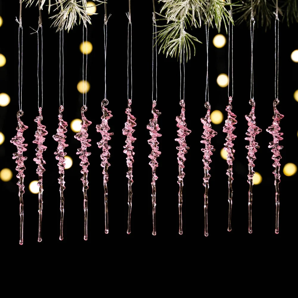 12Pcs Transparent Acrylic Christmas Hanging Ornaments Christmas Ornaments Nixie Pink-12Pcs