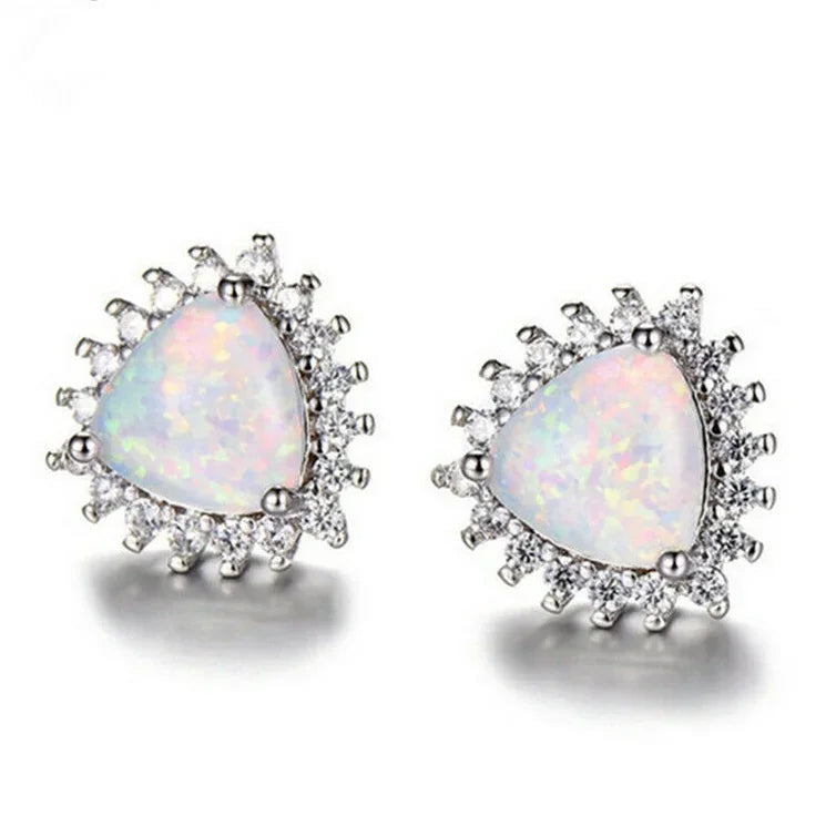 Women's Silver Simulated Opal Stud Earrings | Bridal Gift