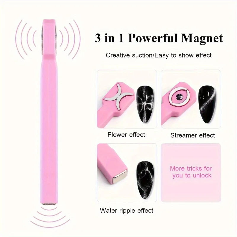 3-in-1 Magnetic Nail Rod for Cat Eye UV Gel Manicure Tool Nail Art Magnet Tool Nixie