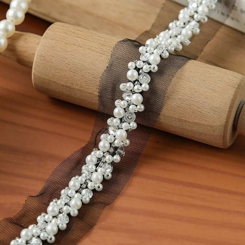 Pearl Beaded Rhinestone Lace Trim Ribbon for DIY Sewing Lace Trim Ribbon Nixie
