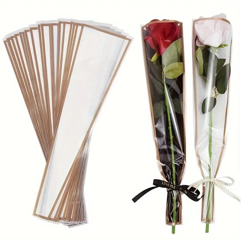50pcs Transparent Rose Flower Packaging Bags – Single Stem Wrap Floral Packaging Bags Nixie